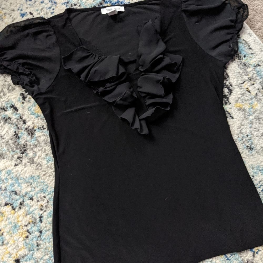 WHBM Beautiful Black Ruffle Blouse